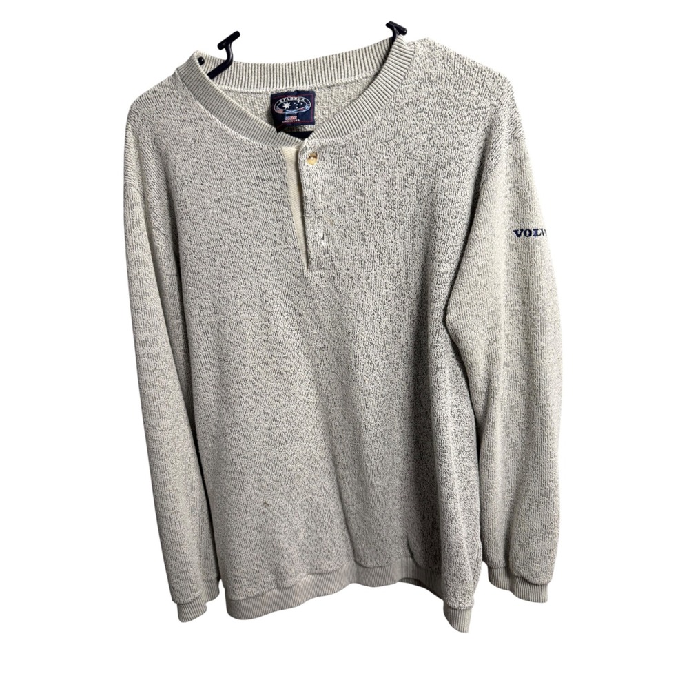 Vintage Starbus Volvo Göteborg SBO Henley Sweater Grey Marl Made in USA Medium